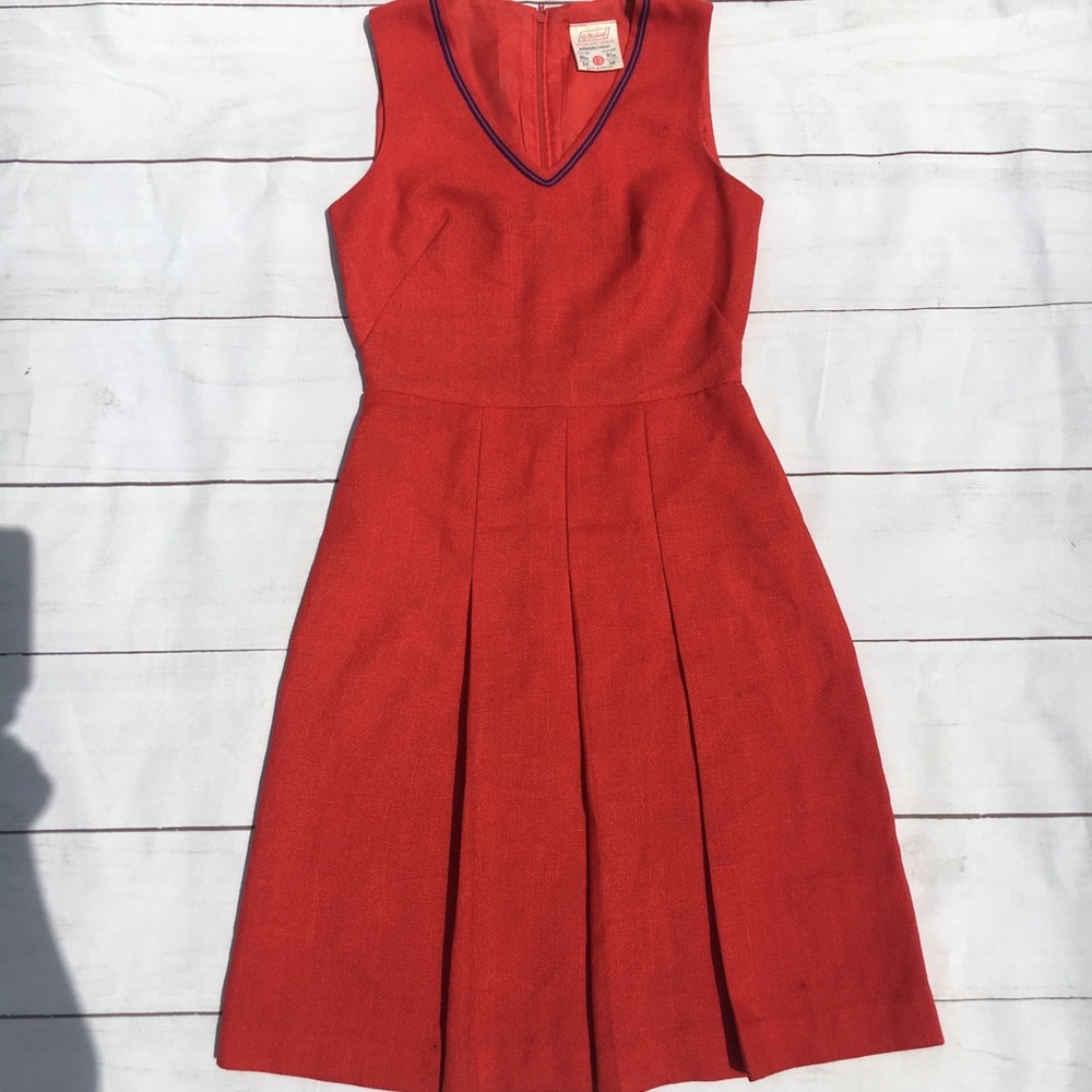 Vintage Orange St. Michael Crimplene Pleated Dress